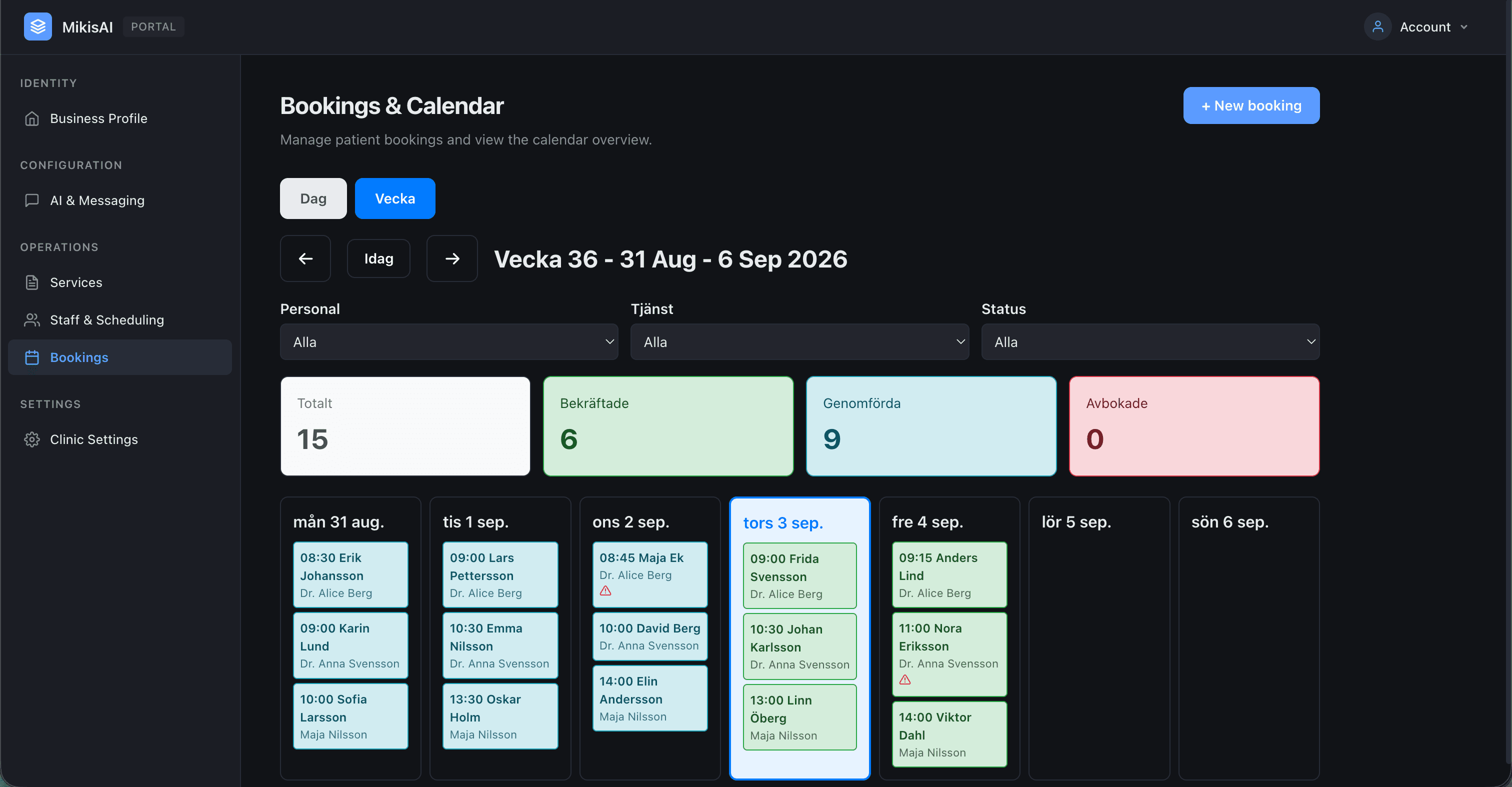 MikisAI booking and calendar portal