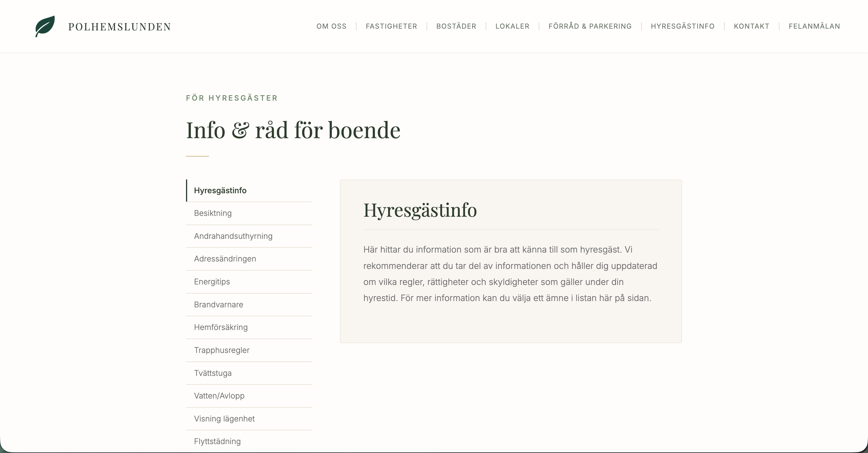 Polhemslunden tenant information page
