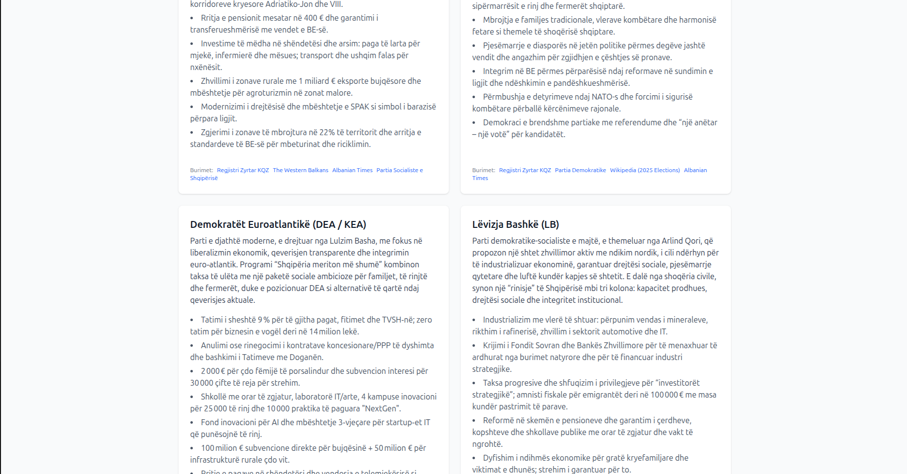 ZgjedhjetShqiptare - Party Overview and Comparison Section